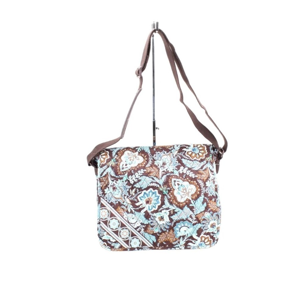 Vera Bradley Java Blue Brown Paisley Print Quilted Flap Messenger Bag